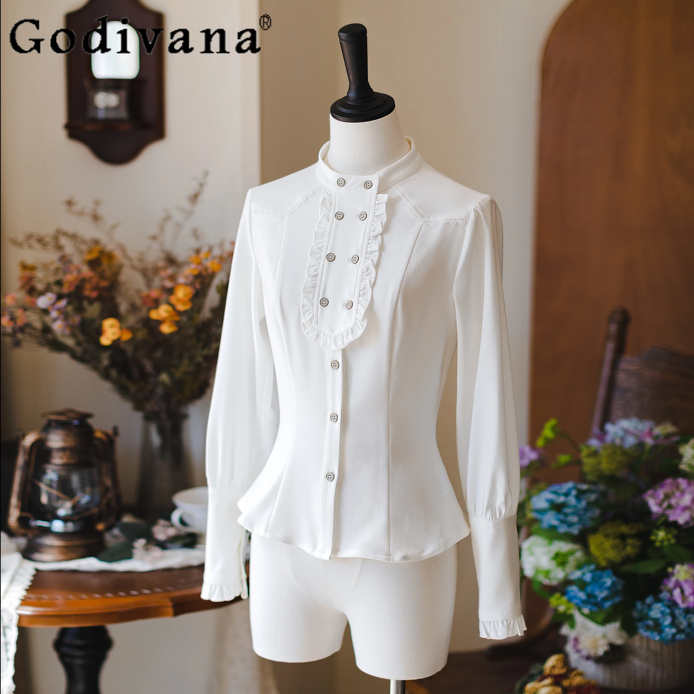 Original rétro élégant CLA chemises blanches printemps automne nouveau 2025 femmes coupe ajustée Lolita chemise cour française chemisiers de base hauts