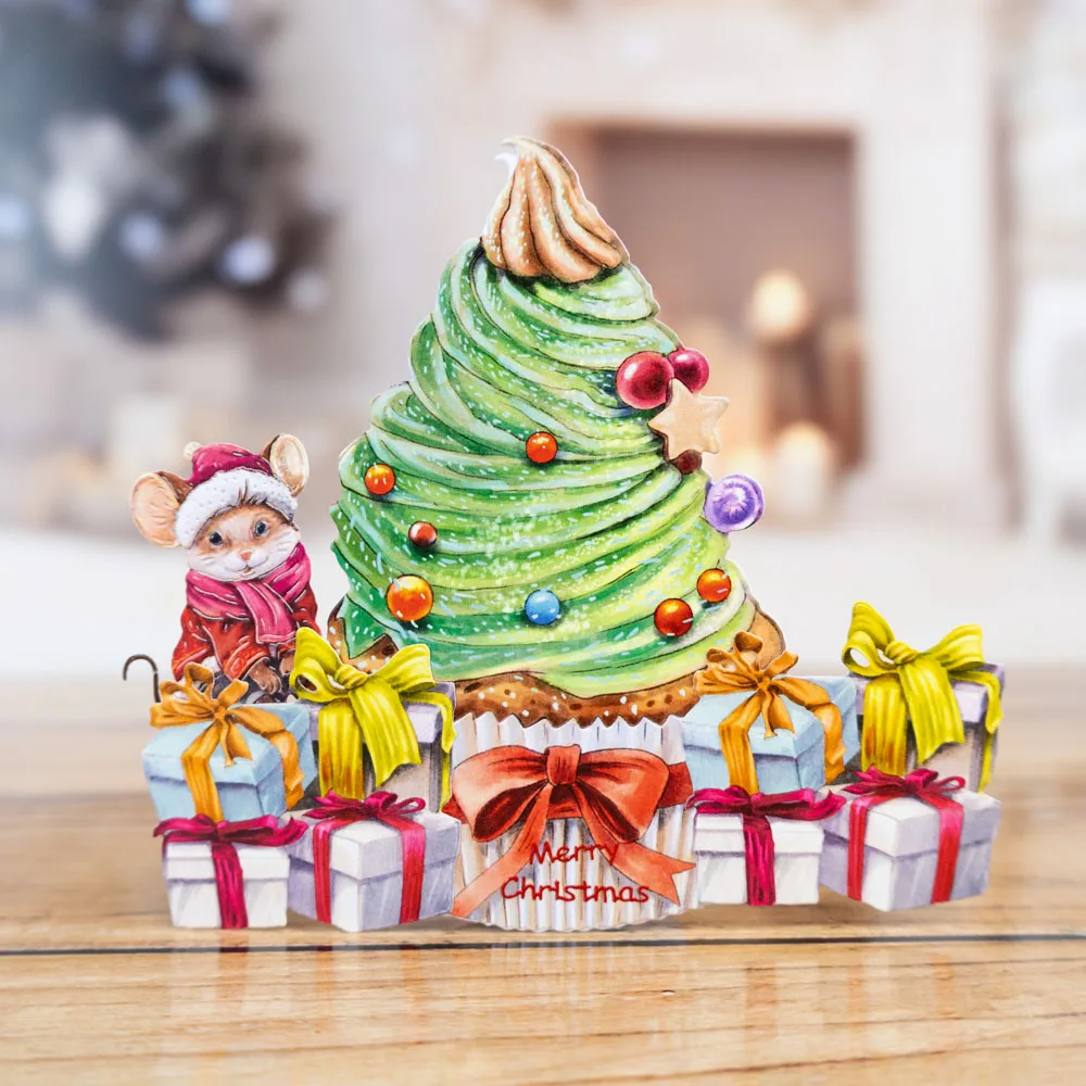 Vrolijke Christmouse Begaafde Zoete Cake Muizen Metalen Cutting Dies Stempels Scrapbooking Dagboek Decoratie Stencil Embossing Diy Groet