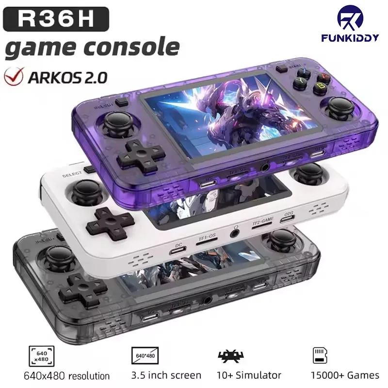 เครื่องเล่นเกมพกพา FUNKIDDY รุ่นใหม่ R36H ระบบโอเพ่นซอร์ส Arkos ความจุ 128G พร้อมเกมคลาสสิกกว่า 20,000 เกม