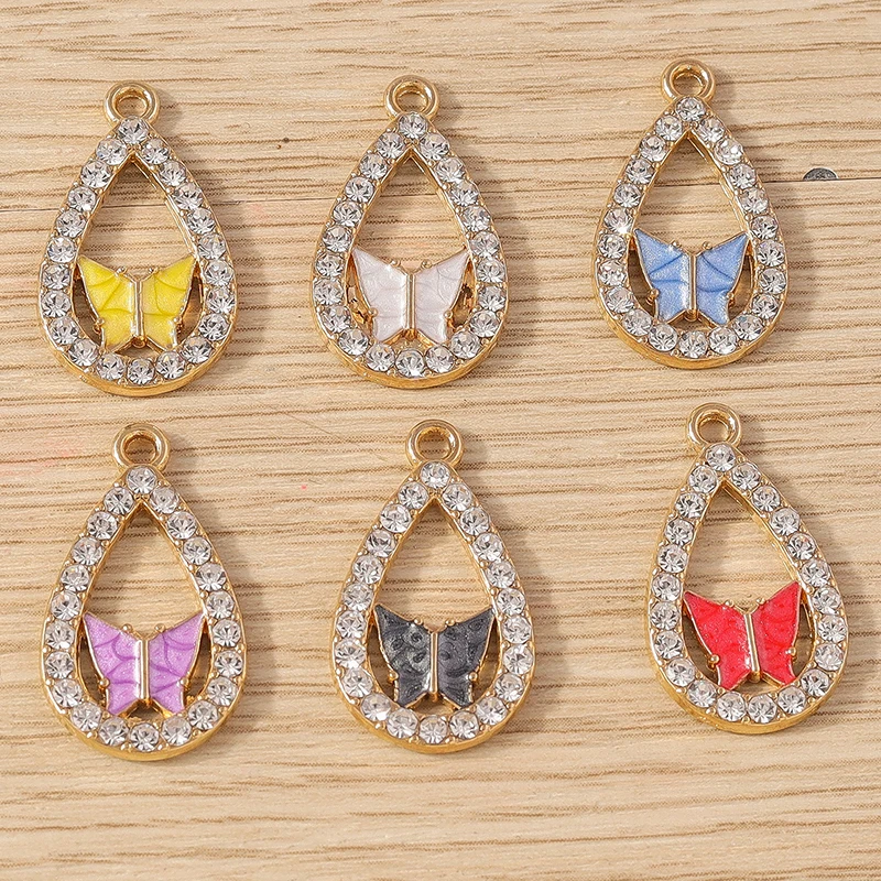 10pcs 13x23mm Cute Animal Butterfly Charms Crystal Water Drop Charms Pendant for Jewelry Making Necklacs Earrings DIY Craft Gift