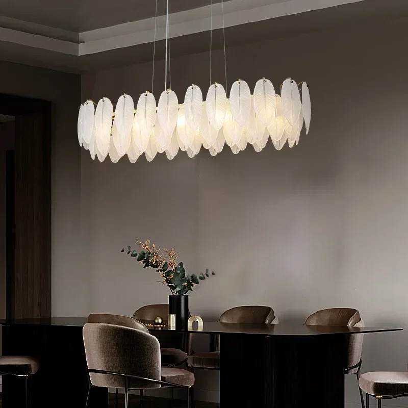 Nordic Luxury Crystal Feather Chandeliers Led Glasses Art Indoor Luminous Lighting Decoration Pendent Lamp Dining Table Living