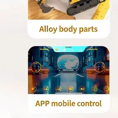 1/64 Mini RC 10CH Alloy Excavator Truck With Lights Sound Kids Toys App Remote Control Engineering Vehicle Boys Christmas Gifts