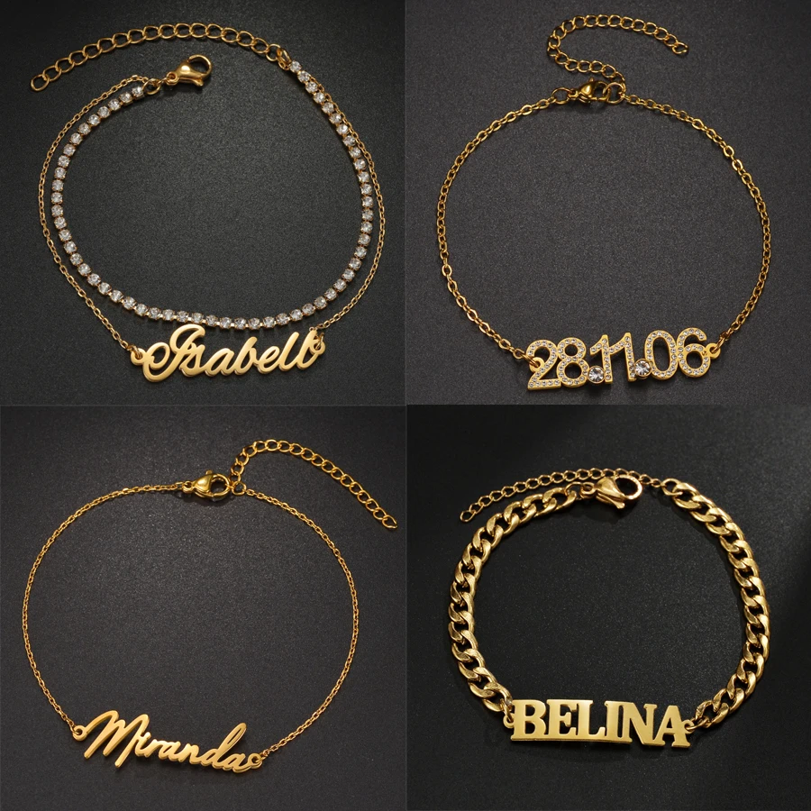 

Acheerup Peronalized Name Double Layers Bracelet for Women Men Stainless Steel Custom Date Bling Zircon Chain Jewelry Daily Gift