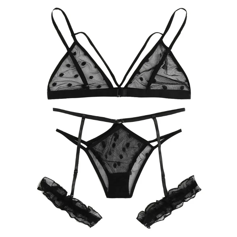 Perspective Lace Mesh Bra Set Women Plus Size Lace Lingerie Set Black Sexy Underwear Set Exotic Sleepwear Sexy Lingerine Outfit