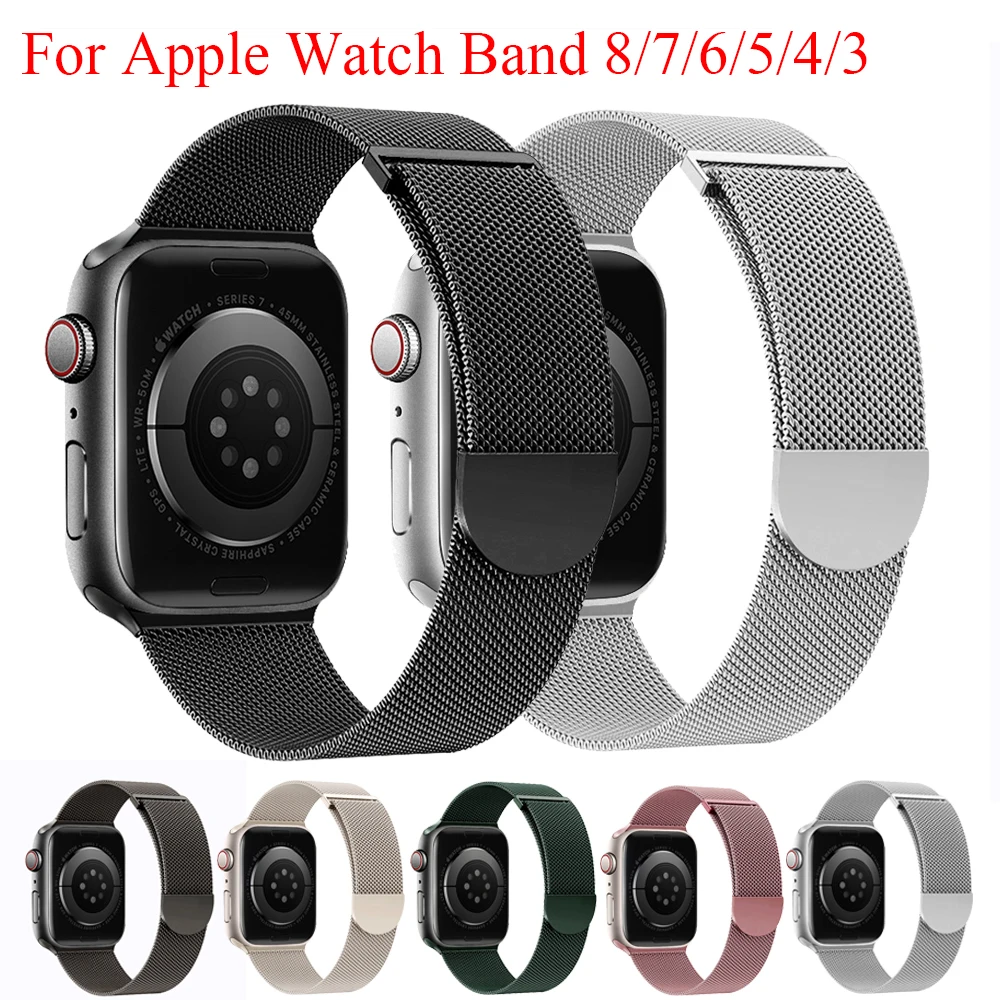 

Metal Strap For Apple watch band 44mm 40mm 42mm 38mm 49mm 44 mm bracelet Milanese Loop iWatch Series 7 3 6 se ultra 8 41mm 45mm