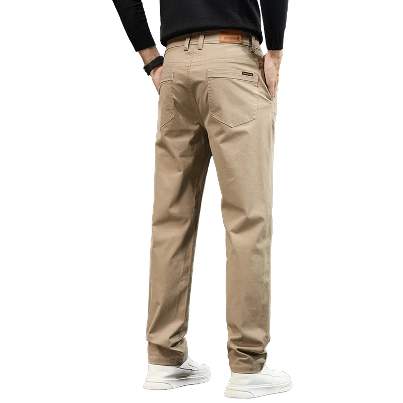 2024 fall and winter new thickened casual men's straight pants business outdoor cotton feeling men's pants