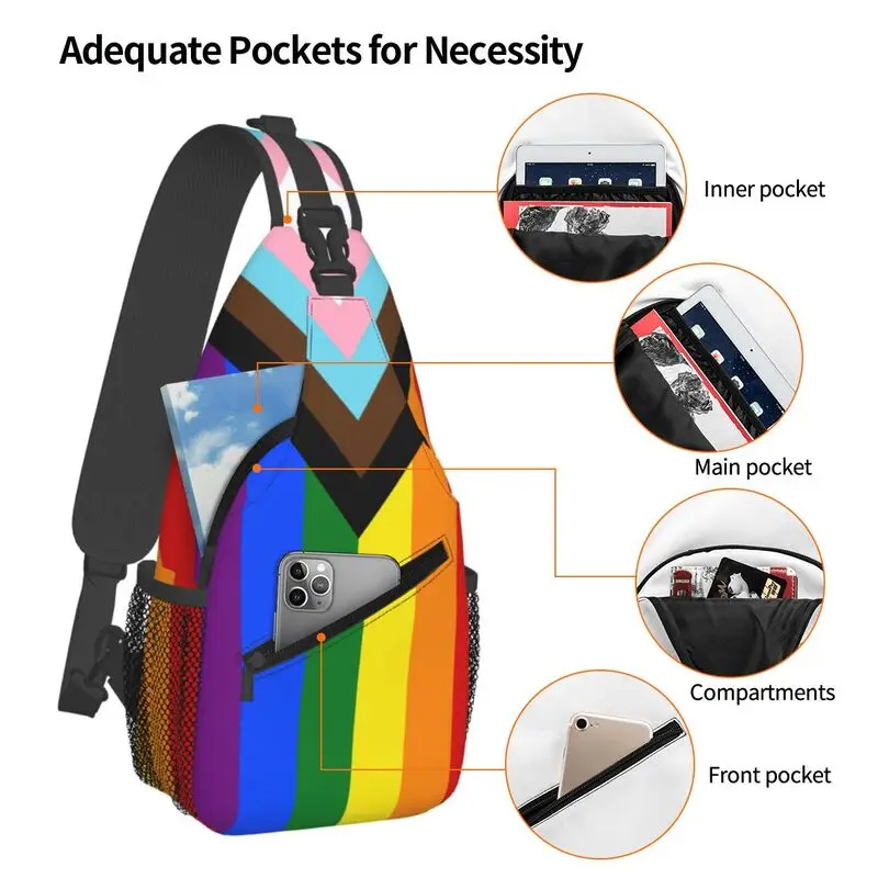 Mochila personalizada LGBT Progress Pride Flag Sling Bags para viajes, senderismo, Gay, lesbiana, pecho, bandolera de hombro, Daypack