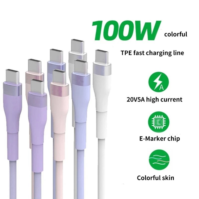 Silicone USB C to USB C Fast Charging Cable 20V 5A 100W USB C Power Cable with Quick Charging for Office and Travel