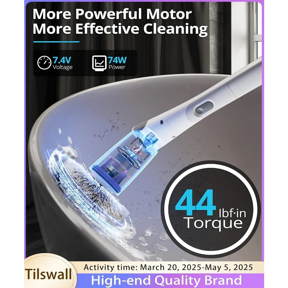 

Electric Spin Scrubber, M3 Cordless Shower Cleaner for Home, Powered Cleaning Brush with Detachable Extension Handle, 2 Battery