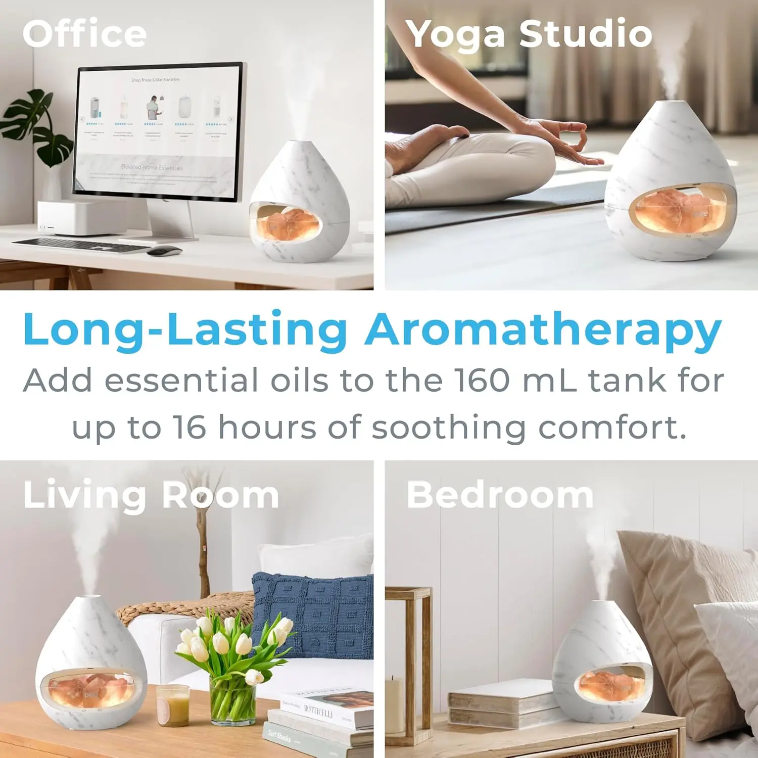 2-in-1 Himalayan Salt Lamp & Essential Oil Diffuser, 160 mL Tank, Adjustable Light, 16-Hour Mist for Relaxation