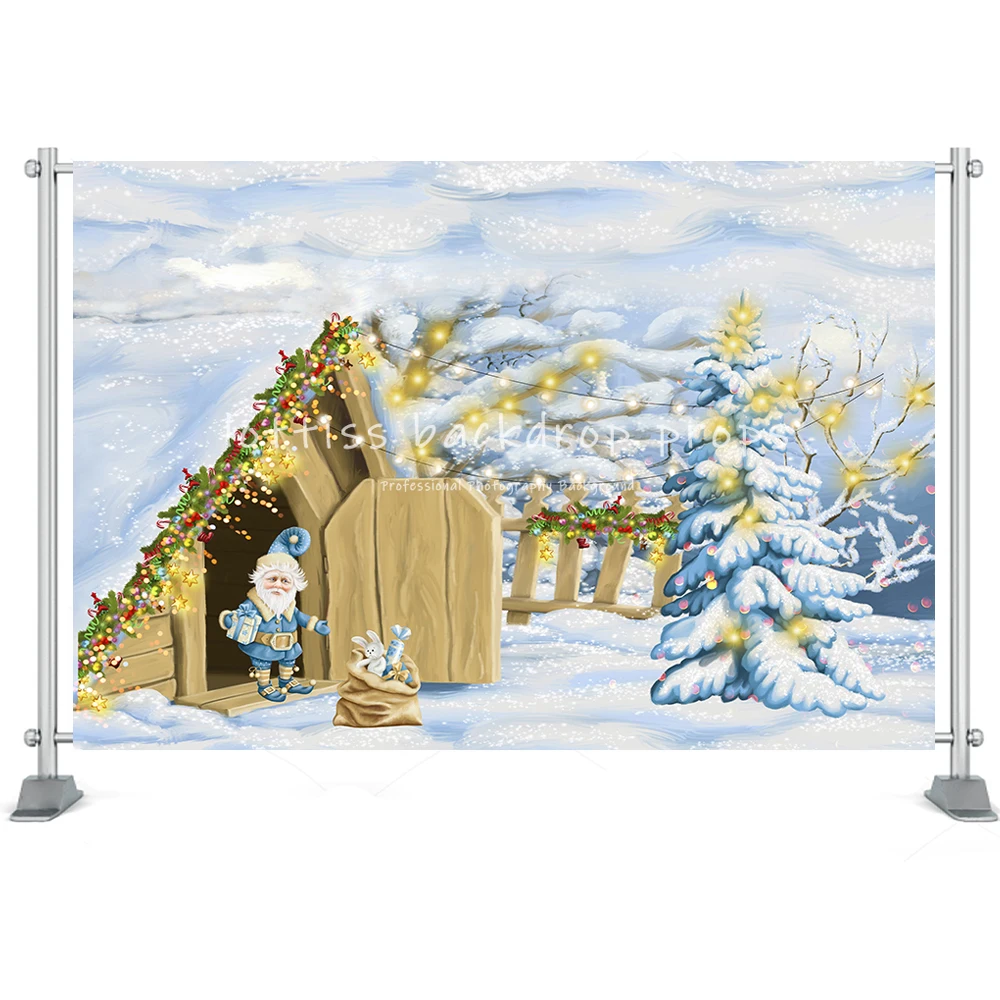 Winter House Backdrop Snow Field Forest Christmas Santa Claus Tree Farm Kids Bbay Family Portrait Photography Background