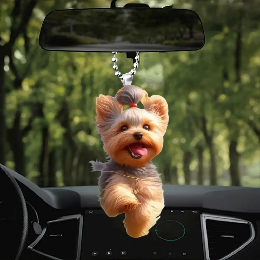 Dog Christmas Ornament Unique Car Decoration 2d Acrylic Cartoon Dog Pendant Hanging Keychain Decoration with Lanyard Flat Auto