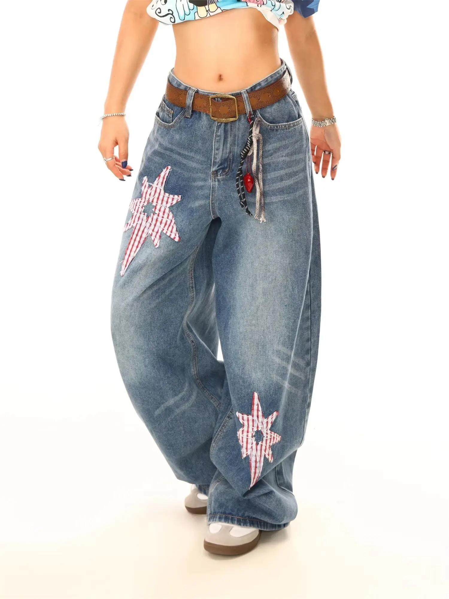 

Women's Pants Blue Womens Jeans High Waist Vintage Design Hip Hop Straight Baggy Denim Pants Street Y2K Wide Leg Denim Trouser