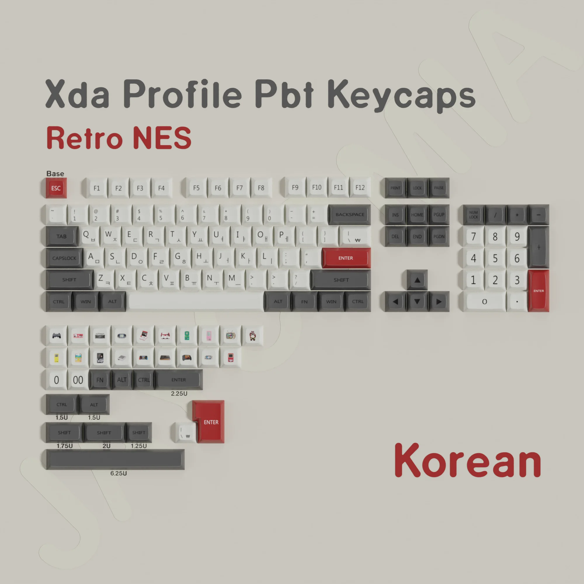 Imagem -03 - Xda Pbt Keycaps para Jogos Mecânicos de es fr kr en ru Abs Dye Sub fc Retro Layout Iso Personalizado Gmk67