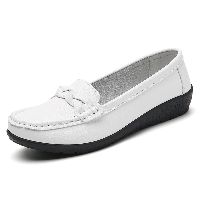 Shoes Women 2025 New Loafers Slip On Flats Leather Shoes Woman Comfortable Flat Shoes Women White Zapatos Mujer Women's Footwear image 4