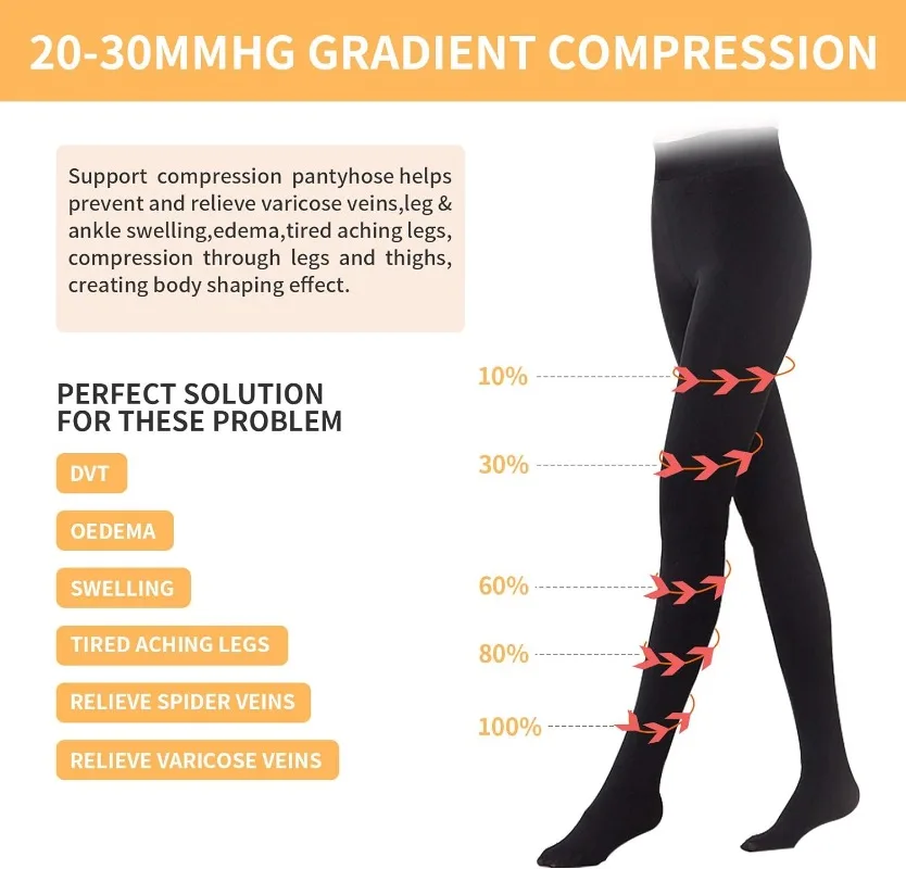 Collant a compressione per donna 20-30 Mmhg tubo di supporto per calze taglie forti