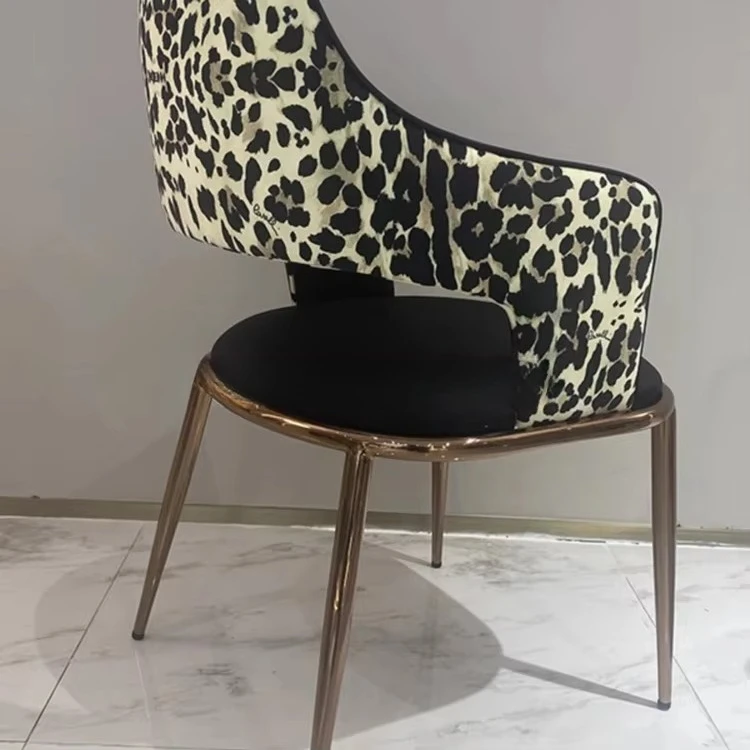 Stainless steel bracket dining chair leather dining chair leopard print foam design dining chair