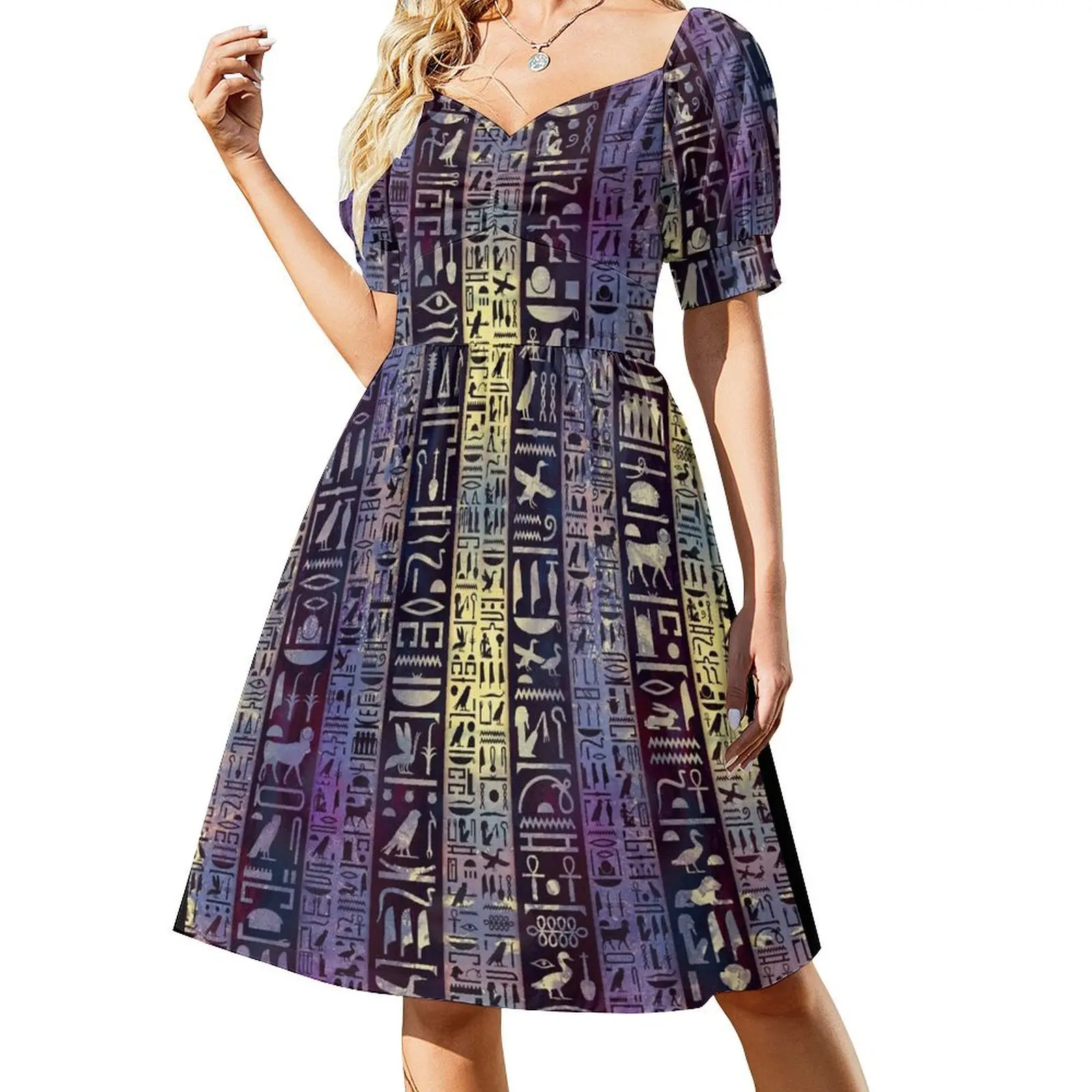 Egyptian hieroglyphs on purple violet painted texture Short Sleeved Dress woman dress sexy short dresses daring Dress