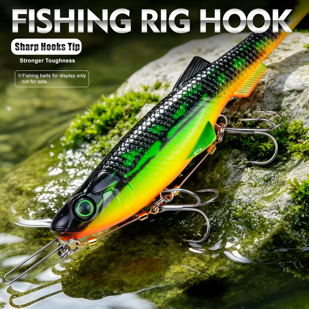 PROBEROS Anti‑Bite Steel Wire Trace Rig 2Sets Twist Lock Spring Soft Lure Connector with Large Snap Swivel Double Treble Hooks