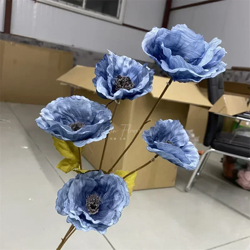 Simulation 5 Poppies High Branch Poppy Bouquet Artificial Artificial Flowers Home Living Room Dining Table Wedding Decoration