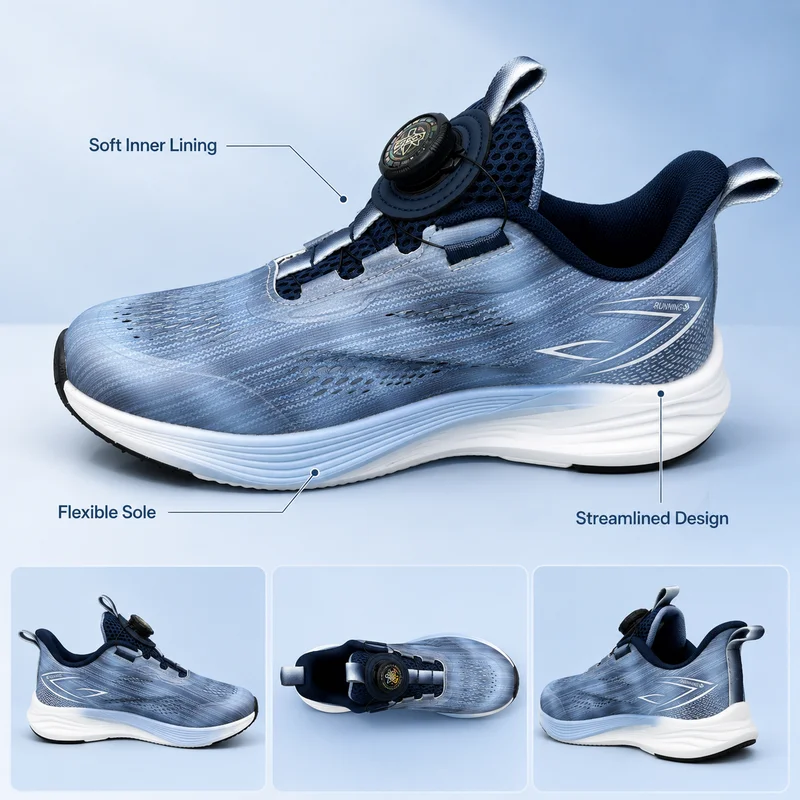 

Rotary Buckle Running Shoes Breathable Mesh Gradient Color Athletic Sneakers Non Slip Cushioned Sport Trainers for Youth Outdoor