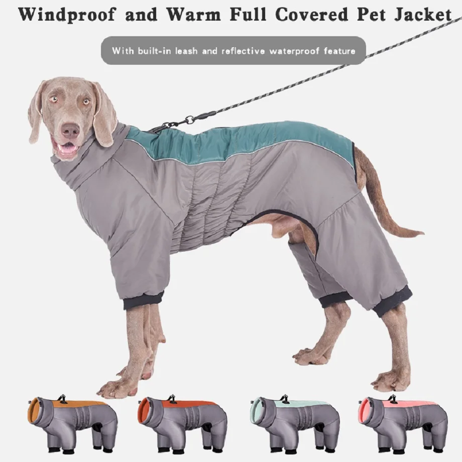 Warm and close fitting dog clothing, large waterproof pet clothing, adjustable size dog clothing