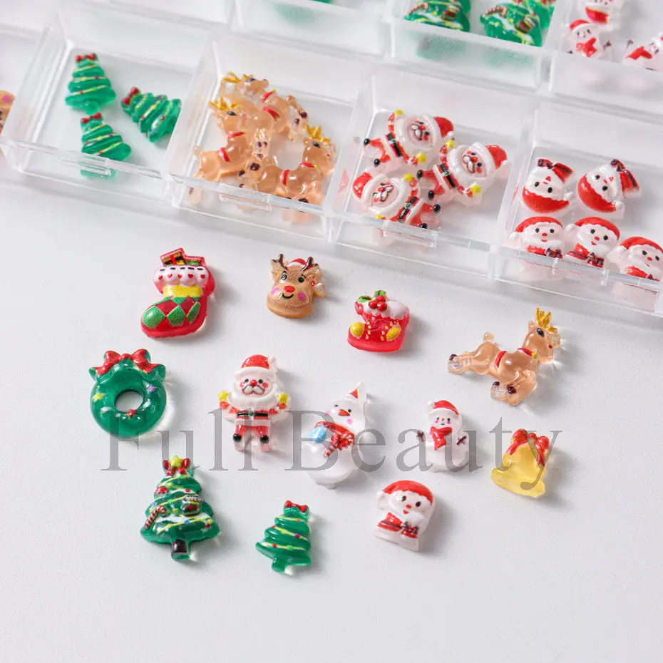 5D Christmas Nail Stickers Cartoon Elk Santa Claus Snowflakes New Year Sliders Festive Embossed Nail Art Decals Decoration