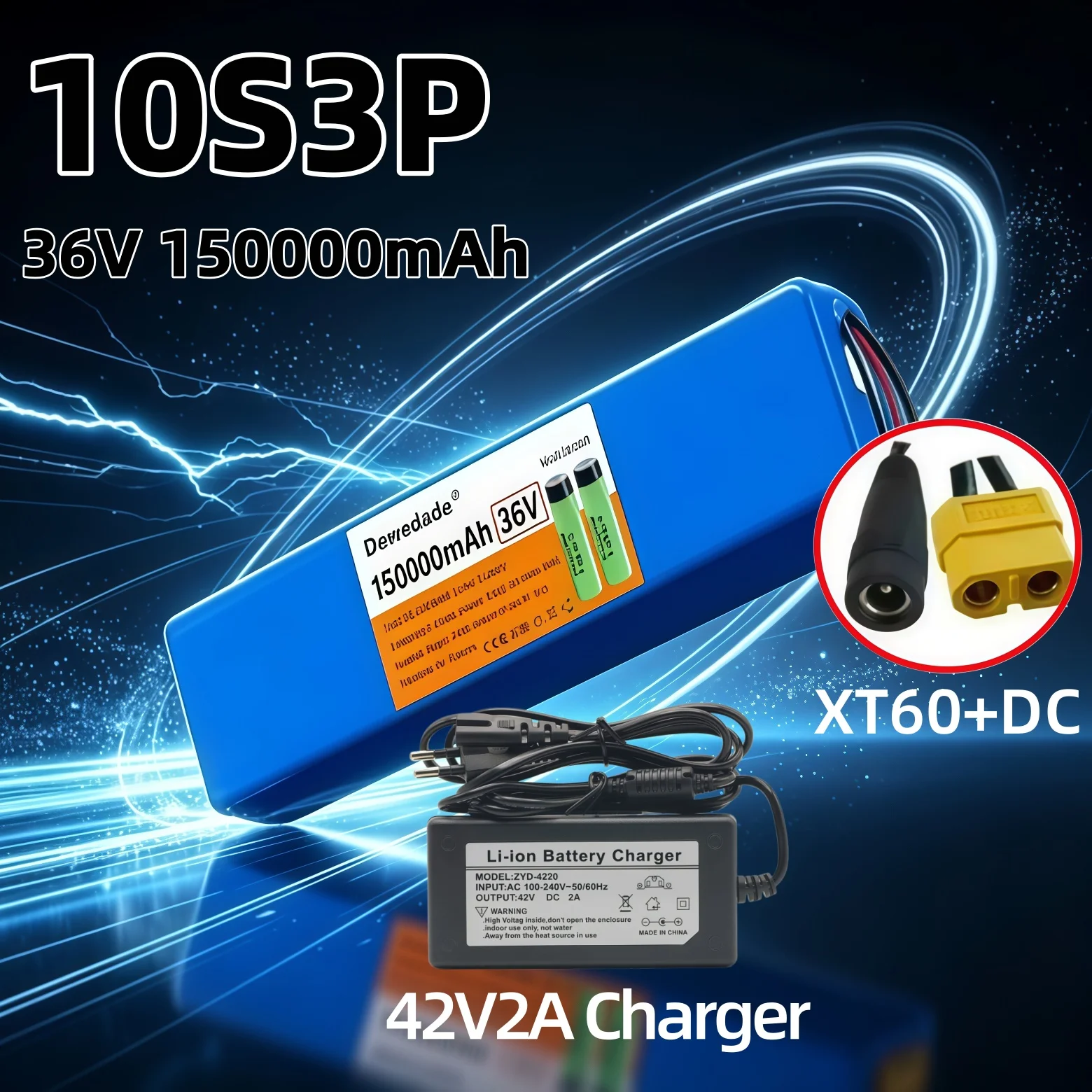 Batteria ricaricabile agli ioni di litio 10S3P 36V 150000mAh con protezione multipla, unità di ricambio progettata per il sistema di alimentazione delle biciclette elettriche