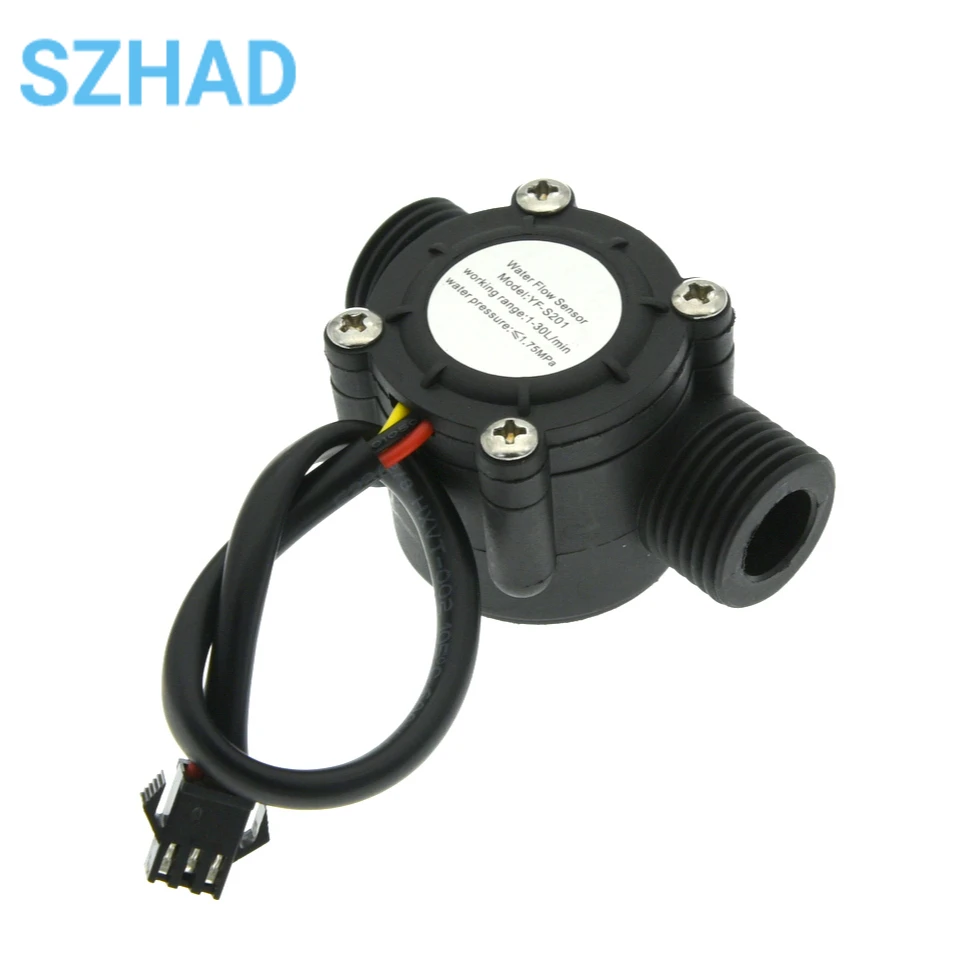 Water Flow Sensor 1-30L/min Hall Flowmeter Sensor Control Liquid Flowmeter Measure Instrument 2.0MPa YF-S201 for Arduino