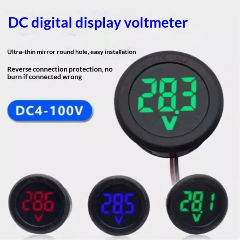 Hot 1PC DC 4-100V Round Voltage Meter LED Digital Display Car Voltmeter 12V 24V Waterproof Volt Detector Tester For Vehicle