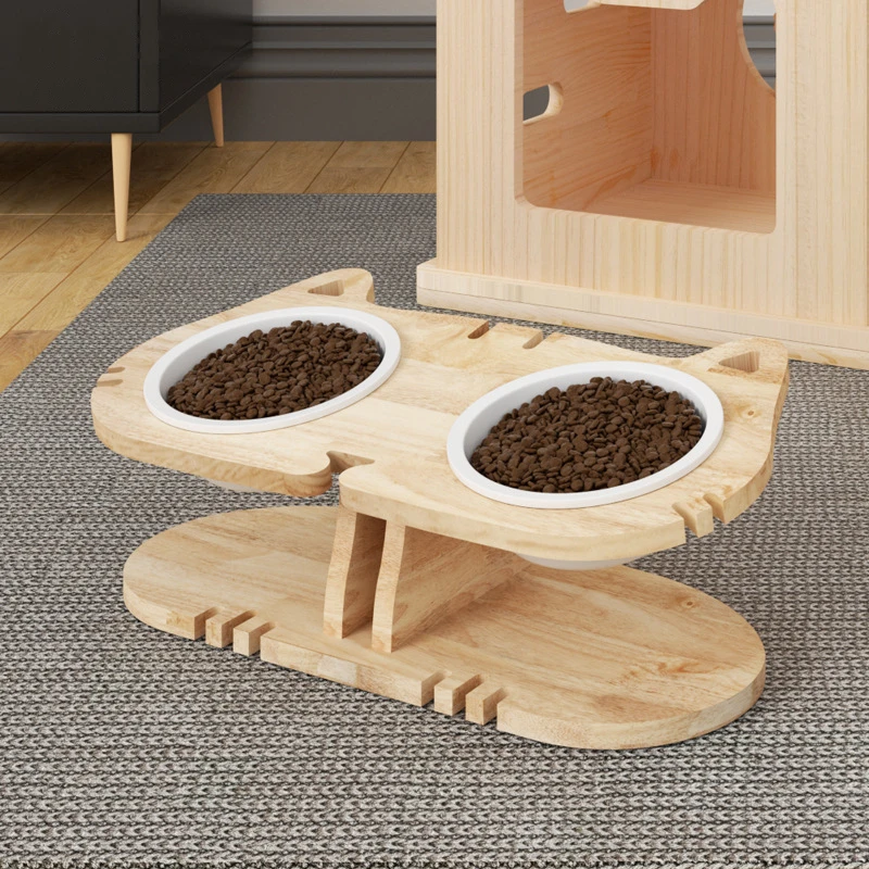 

China Wholesale Wooden Cat Feeding Bowl Ceramic Elevated Custom Pet Double Bowl and Feeders 2026 Portable