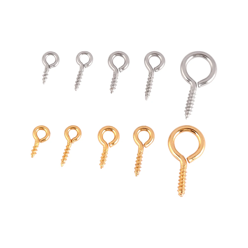 50pcs/lot Stainless Steel Eye Pins Eyepins Hooks Eyelets Screw Threaded Clasp Hooks For DIY Jewelry Making Accessories Supplies