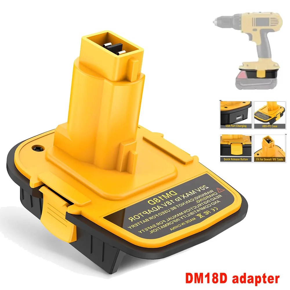 DM18D Battery Adapter with USB Convert for DeWalt 20V&Milwaukee 18V Li-ion Battery to For DeWalt NiCad & NiMh Battery Power Tool