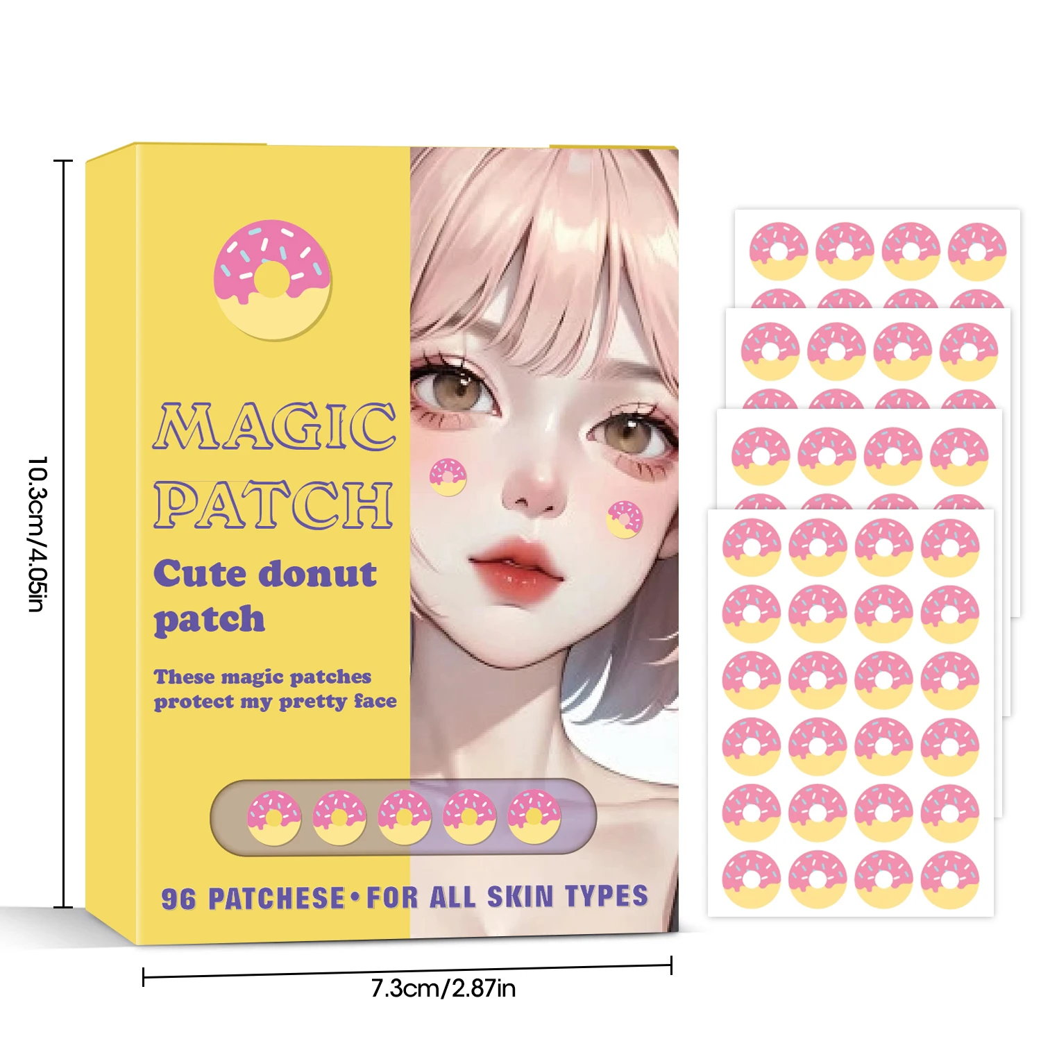 96 قطعة من رقع حب الشباب دونات |   لطيف ومقاوم للماء وارتداء طوال اليوم