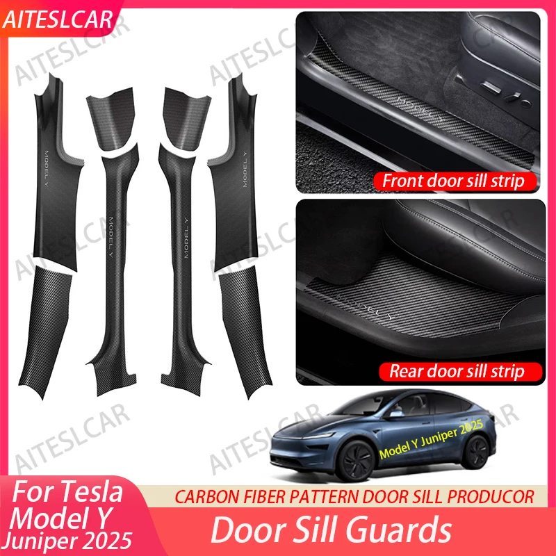 

For Tesla Model Y Juniper 2025 2026 Front Rear Door Sill Guard Anti Scratch Dirt Resistant Threshold Strips Interior Accessories