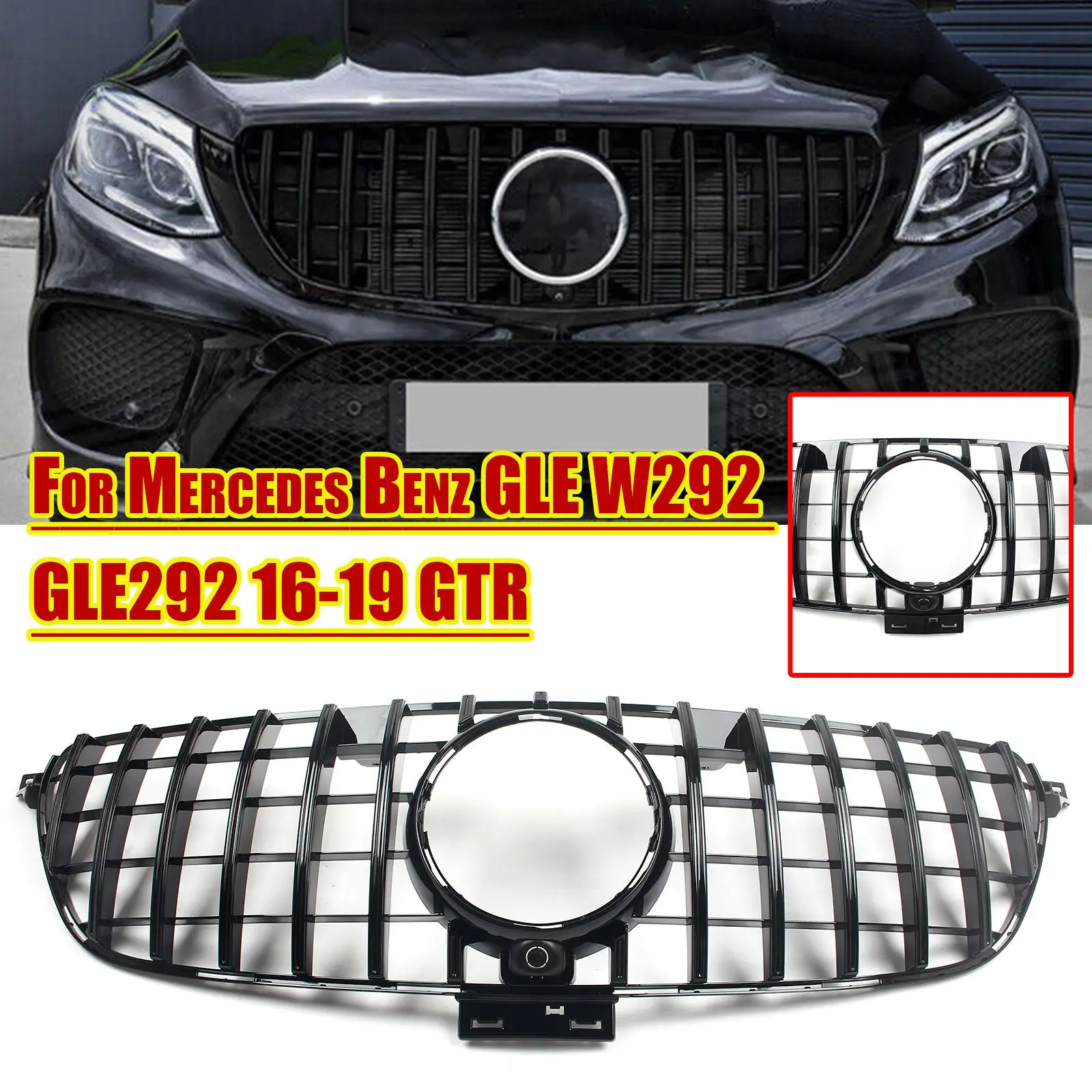 Car Front Bumper Grille Grill For Mercedes Benz GLE-Coupe C292 W292 2016-2019 GT Style  With Camera Hole