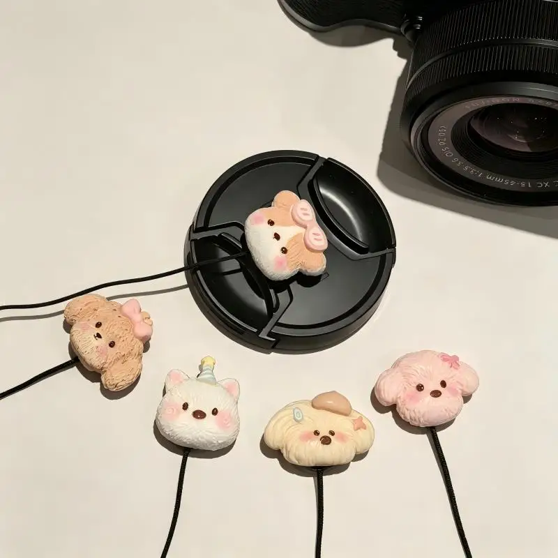 Cartoon Dog Lens Cap Keeper Leash, Cute Puppy Anti-Lost Strap Rope, 3D Self-Adhesive Universal For Canon Sony Nikon Fujifilm
