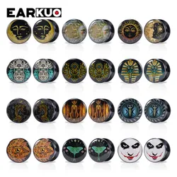 EARKUO Vintage Acrylic Sun Moon Lock Cat Fish Ear Plugs Tunnels Piercing Body Jewelry Earring Gauges Stretchers Expanders 2PCS