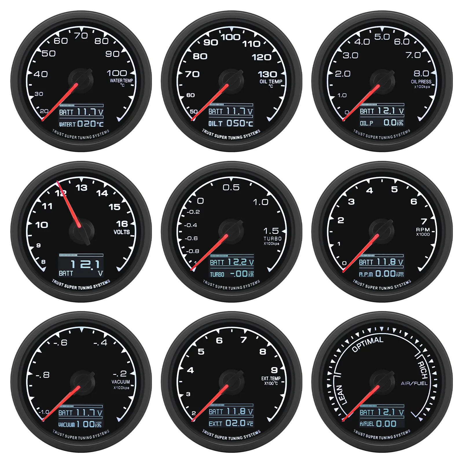 67MM Car Pointer Gauge LCD Display Turbo Oil Pressure RPM Tachometer Racing Mete Vacuum Volt Air/Fuel EGT Racing Gauge