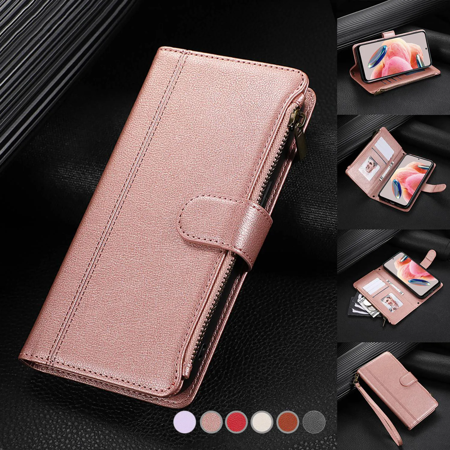 

Lanyard Card Slots and Cash Pocket Wallet Case for Redmi Note 13 13 Pro 12 12 Pro 11 10 9 Xiaomi 14 13 12T 11T Pro Flip Cover