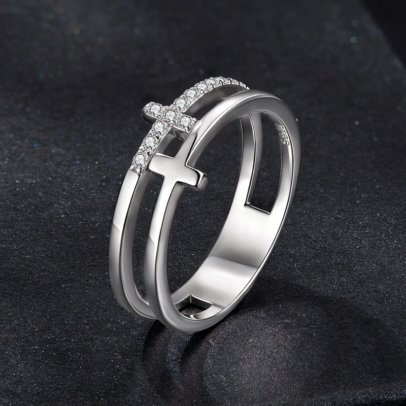 Bamoer U Double Cross Moissanite Ring Stacking Band Ring D Color VVS1 Lab Diamond for Woman Original Wedding Faith Love Gift - Image 6