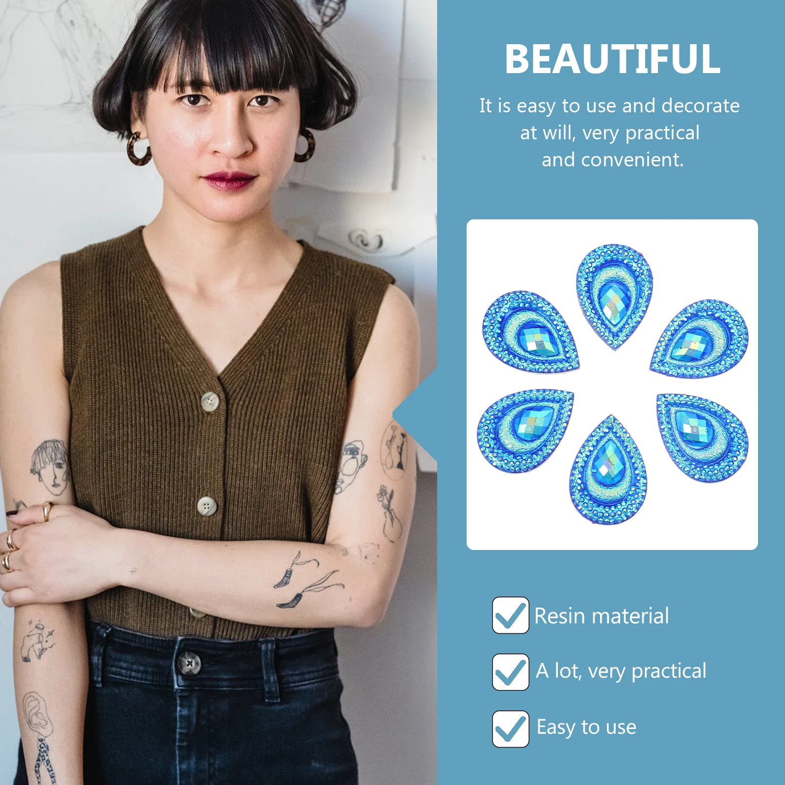 

1 Set Water Droplets Resin Patches Diy Clothing Accessories Headdress Making Material Flat Bottom Rhinestones For Sewing Wedding