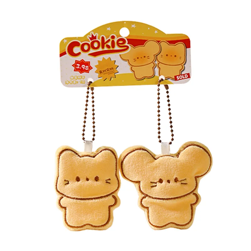 Biscoito dos desenhos animados gatinho brinquedos de pelúcia chaveiro fofo bonito filhote de cachorro animal bonecas chaveiro kawaii coelho presentes amuleto de peluche labubu