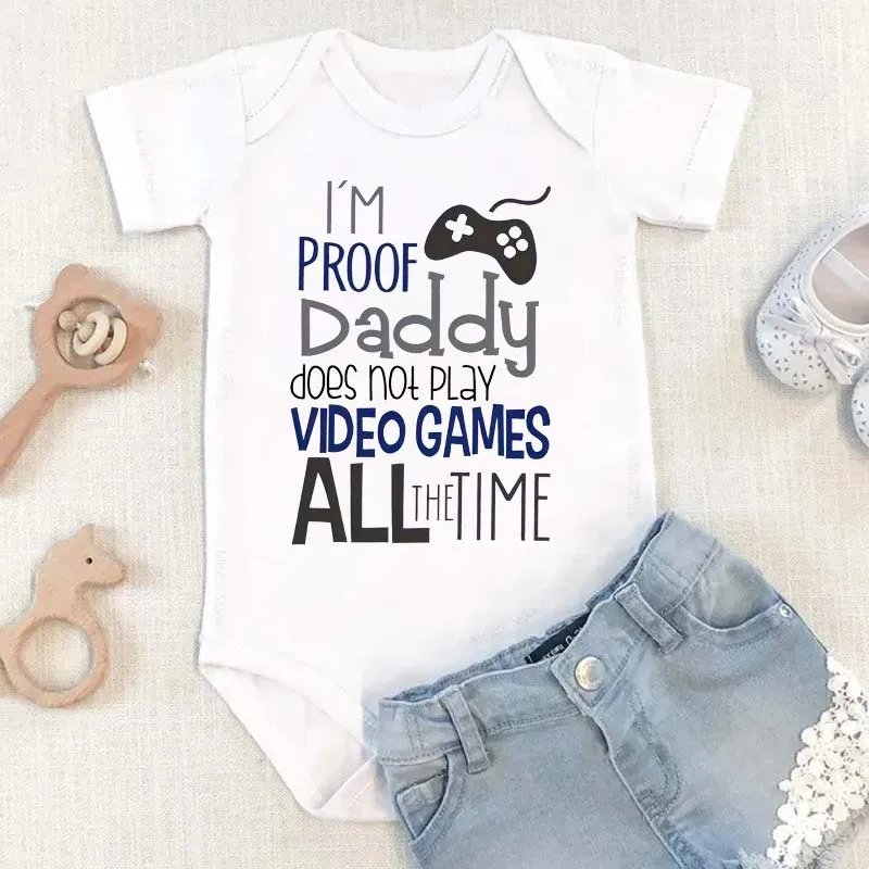 Estoy prueba el papá no juega videojuegos todo el tiempo consola de juegos estampado mameluco de bebé mono de manga corta para recién nacido