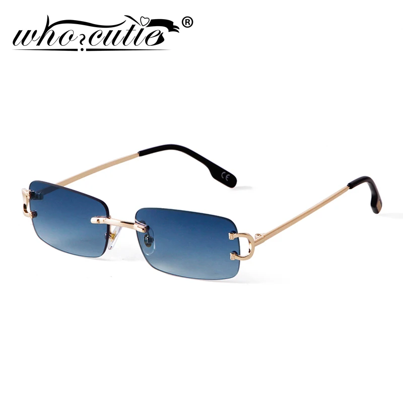 

Blue Rimless Rectangle Sunglasses Men 2023 Brand Design Metal Fashion Square Sun Glasses for Women Gradient Lens Frameless UV400