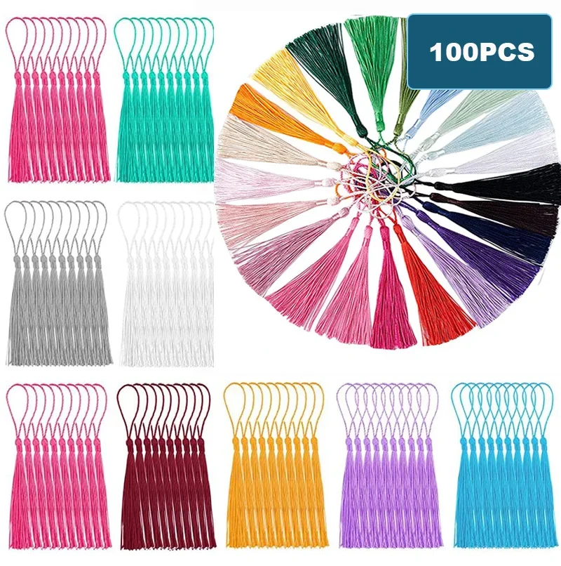 100Pcs 13cm Polyester Silk Tassel Fringe Hanging Spike Crafts DIY Jewelry Making Clothing Bookmark Pendant Decoration