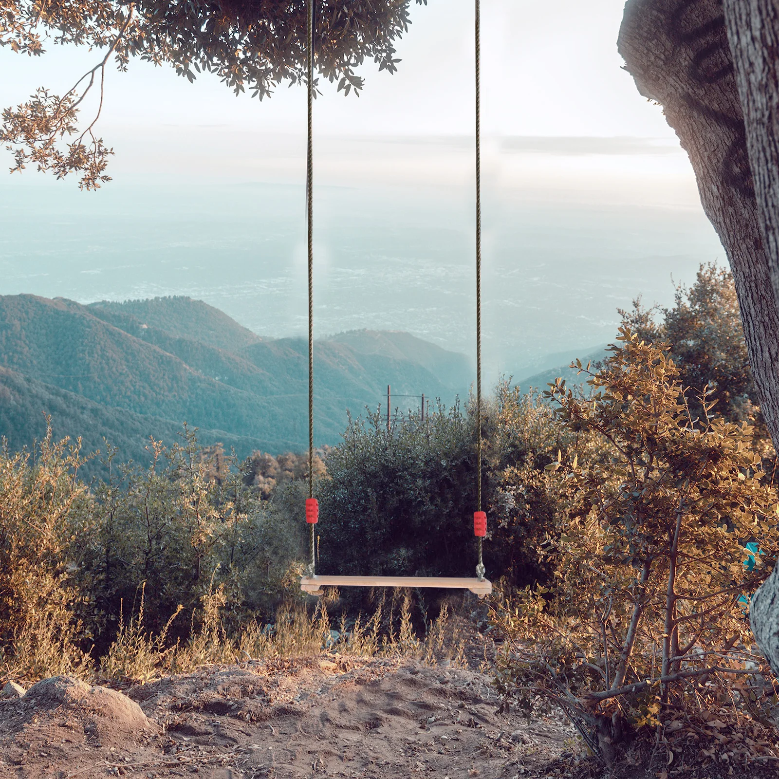 1pc Wooden Swing For Kids Sturdy Outdoor Play Equipment Backyard Garden Fun Children Four-Board Khaki Wooden Plaything