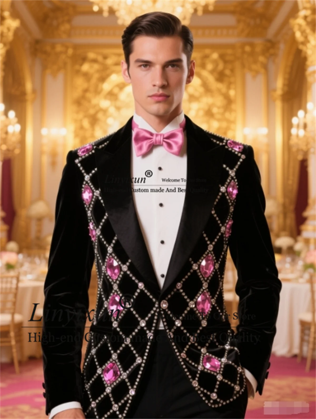 

Glitter Jewelry Ornament Men Suit 2 Pieces Set Wedding Party ropa hombre Customized Groom Party High End Slim Male Prom Blazers