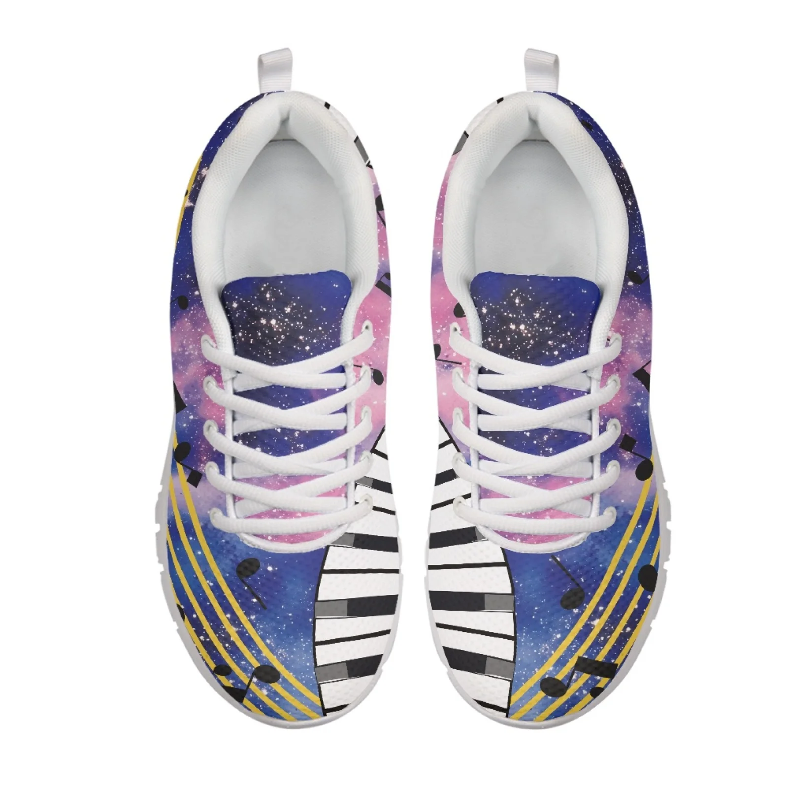 Coloranimal Galaxy Music Note Theme Lace Up Trainers Footwear for Women Mesh & EVA Sole Women Tennis Shoes for Jogging