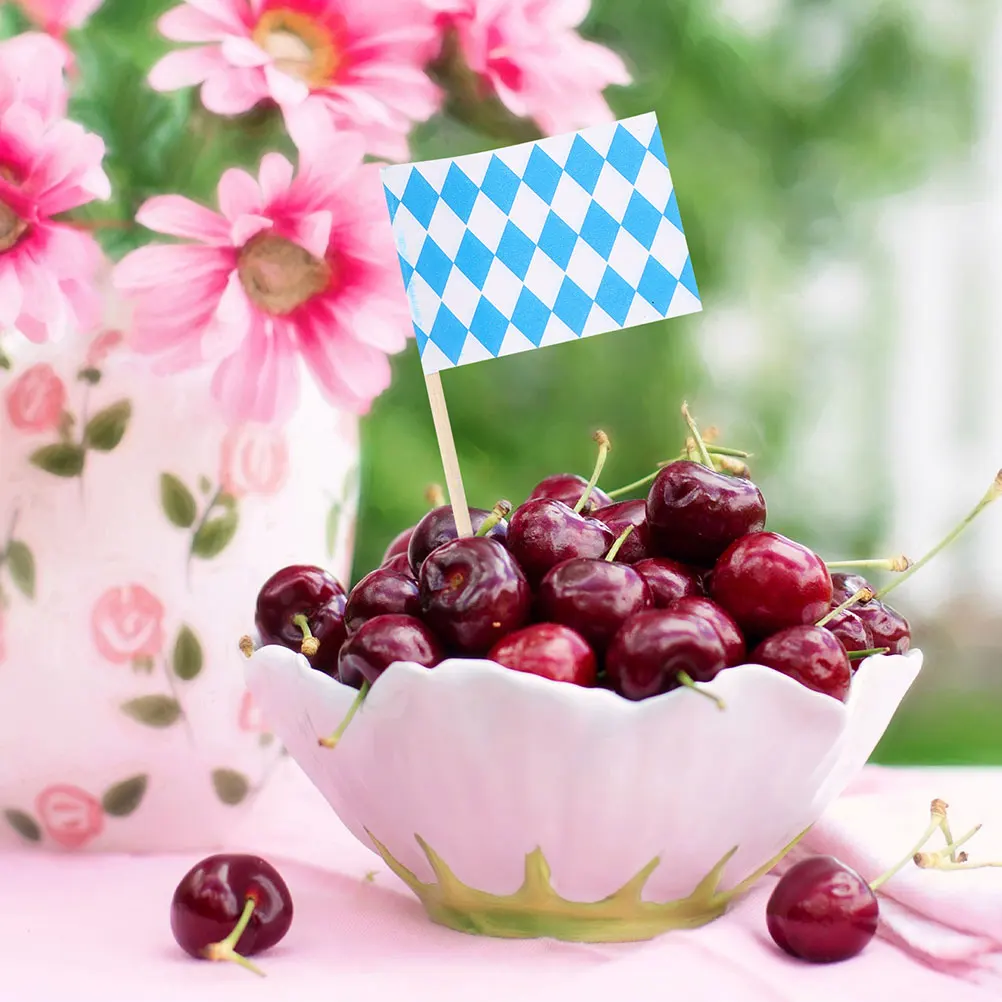 

100Pcs Blue and White Checkered Toothpick Flags Decorative Fruit Picks for Cake Appetizers Bbq Party Supplies National Flag